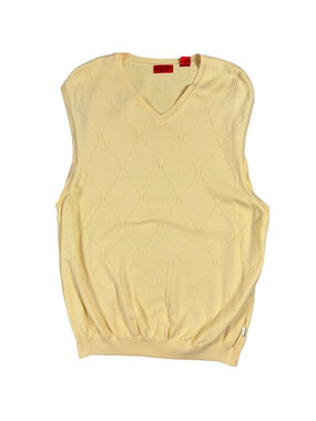 IZOD Golf Sweater Vest XL Yellow Argyle V Neck 100% Cotton Mens Preppy